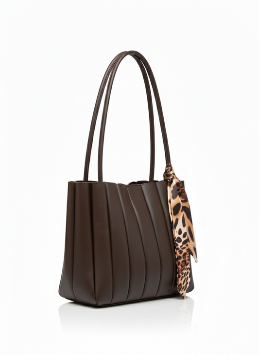 BUBBLE FULAR DETAYLI CÜZDANLI 2 PARÇA KAHVERENGİ OMUZ ÇANTASI